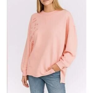Aerie Down-To-Earth After Sunset Smile + Wave Crew Neck Sweatshirt Peach Pink XS